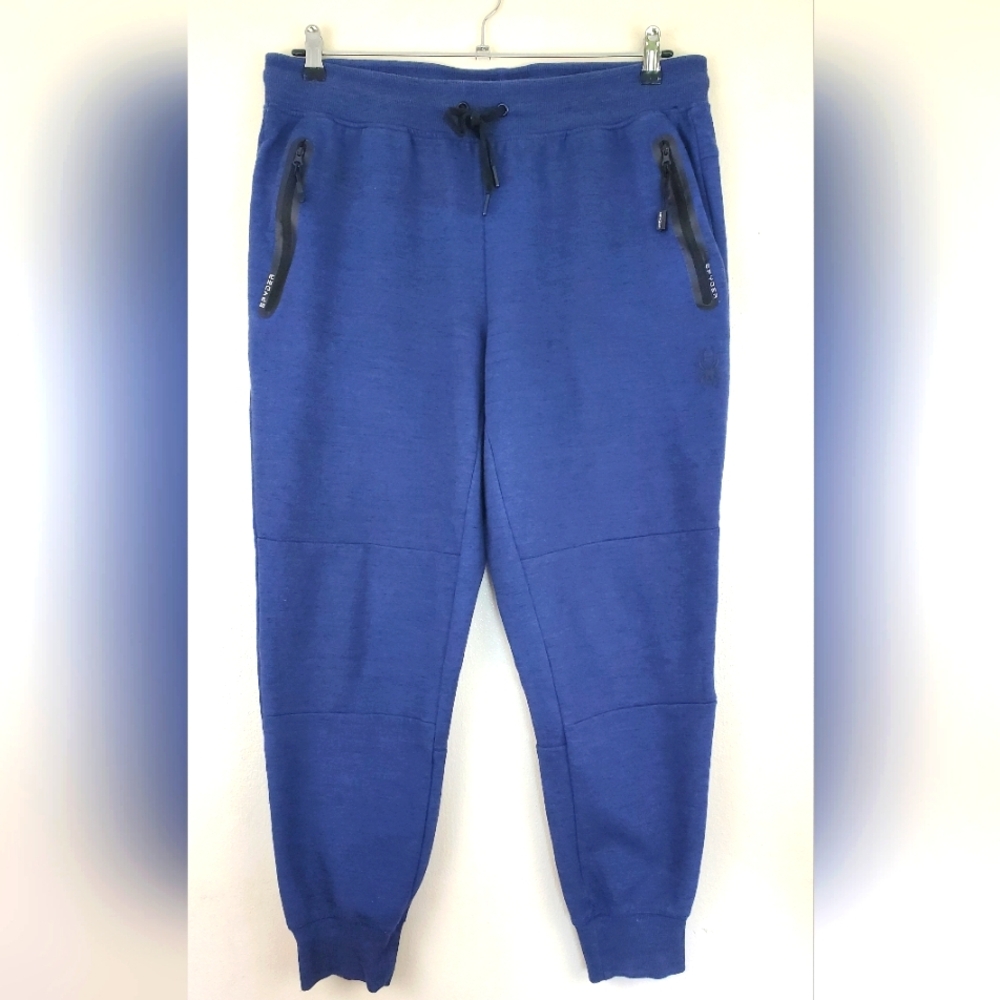 Spyder Active Joggers XL Blue Fleece Lined Sweatpants Zip Pockets Drawstring